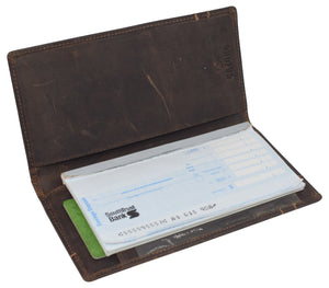 RFID Vintage Genuine Leather Long Bifold Checkbook Cover Holder for Men & Women-menswallet