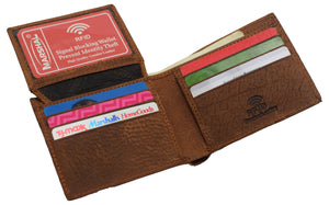 Real Genuine Leather RFID Blocking Wallets Mens Wallet Bifold Classic Engraved Logos-menswallet