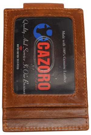 CAZORO Mens Leather Money Clip Magnet Front Pocket Wallet Slim ID Card Case-menswallet