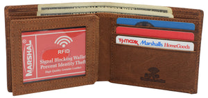 Rfid blocking real leather slim bifold wallet center id flap window engraved logos front pocket wallet for men-menswallet