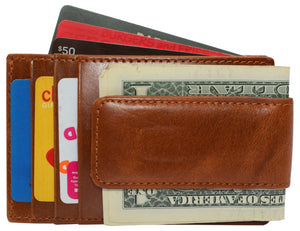 CAZORO Mens Leather Money Clip Magnet Front Pocket Wallet Slim ID Card Case-menswallet