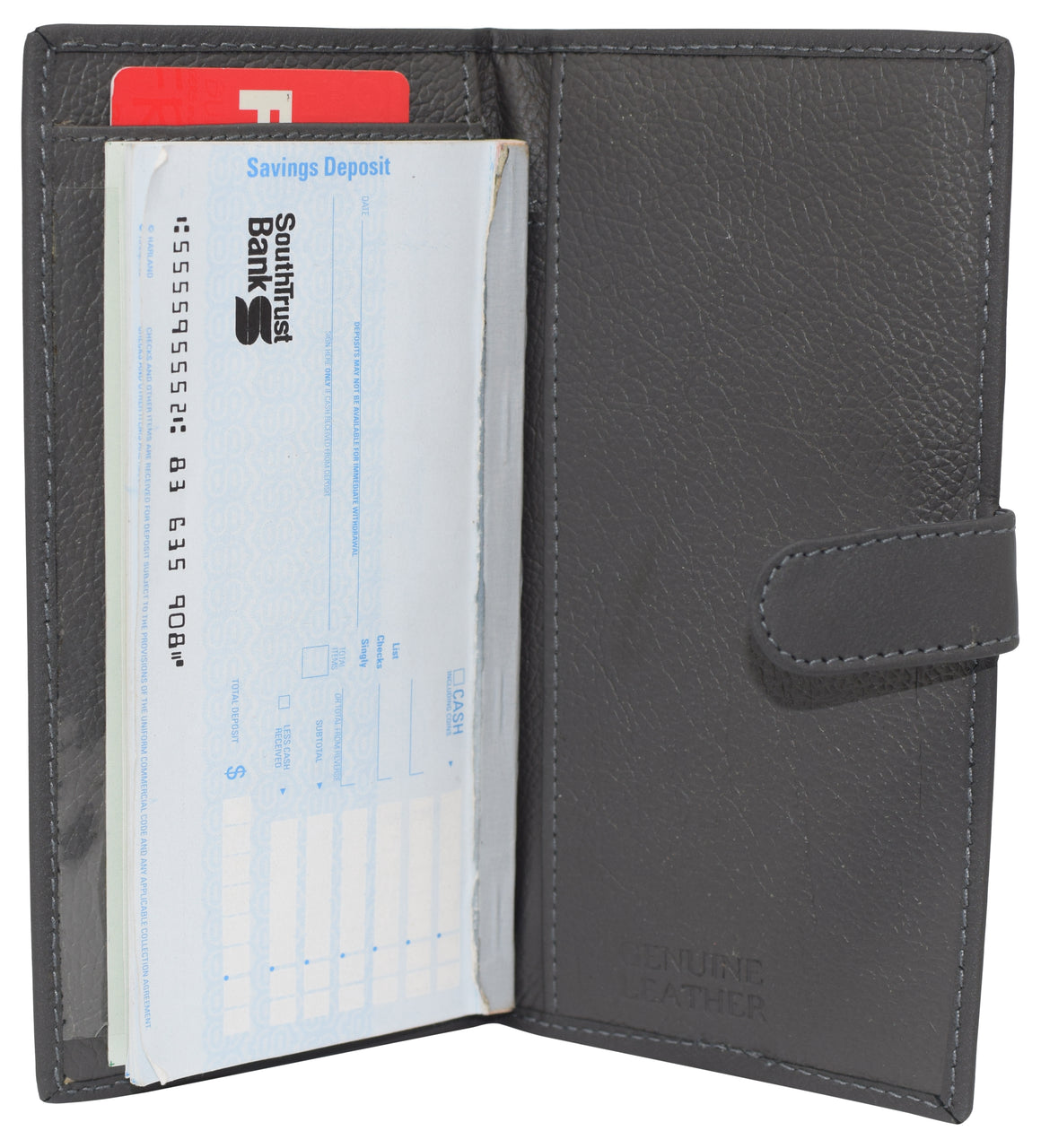 RFID Blocking Genuine Leather Grey Basic Checkbook Holder with Snap Closure-menswallet