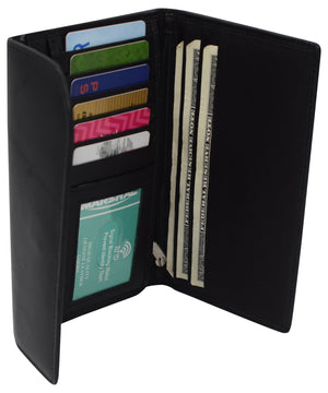 Women's Genuine Leather RFID Trifold Checkbook Slim Wallet for Ladies-menswallet