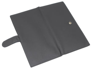 RFID Blocking Genuine Leather Grey Basic Checkbook Holder with Snap Closure-menswallet