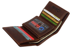 Vintage Buffalo Leather Men's RFID Trifold Wallet With Double ID Windows-menswallet
