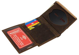 RFID Blocking Vintage Leather Badge Holder Bifold Trifold Wallet-menswallet