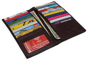 Genuine Leather Mens Long ID 19 Credit Card Security Wallet RFID Blocking-menswallet