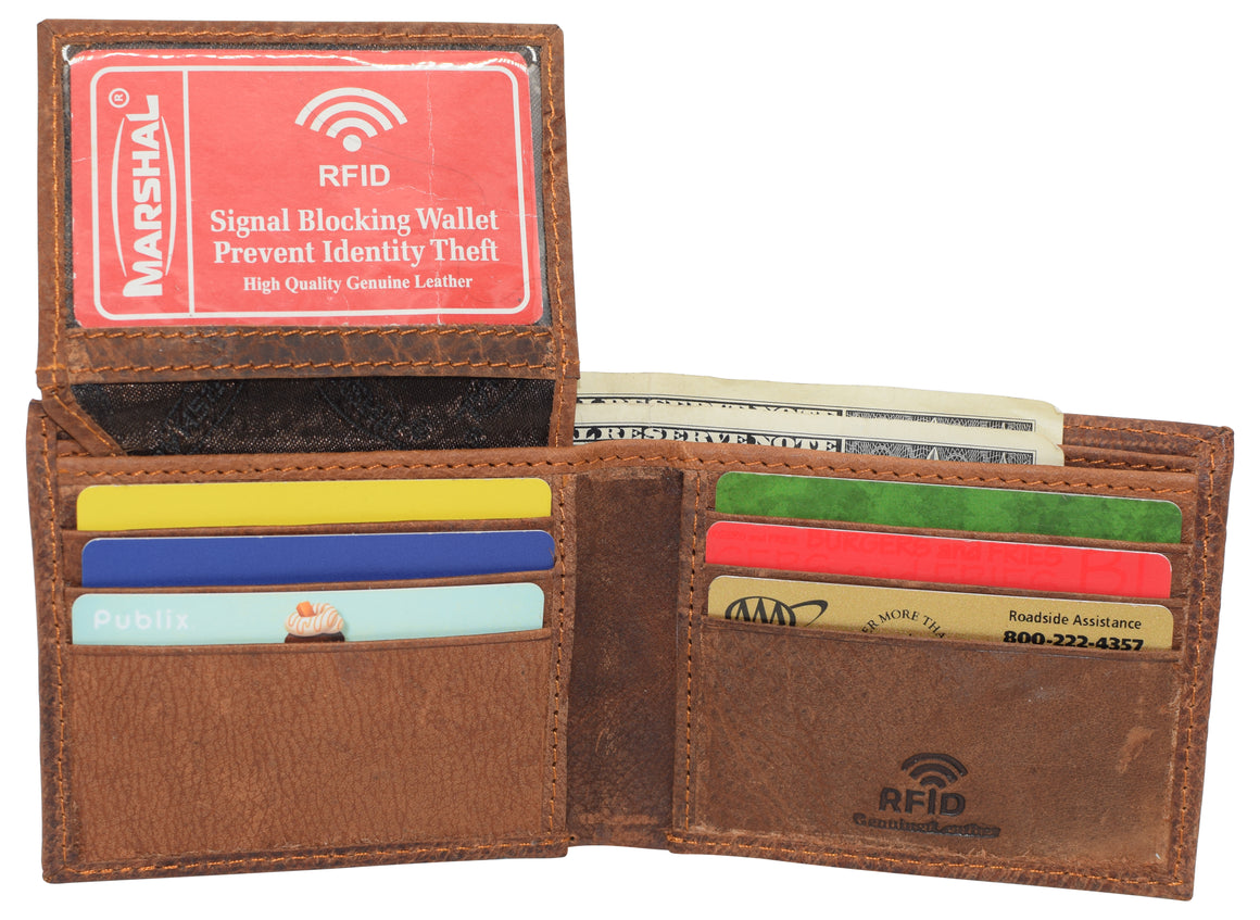 Skull Chain RFID Blocking Real Leather Bifold Classic Wallet for Men