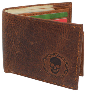 Skull Chain RFID Blocking Real Leather Bifold Classic Wallet for Men-menswallet