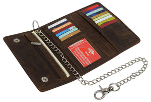 RFID Blocking Men's Tri-fold Vintage Long Style Cow Leather With Chain card holder Wallet-menswallet