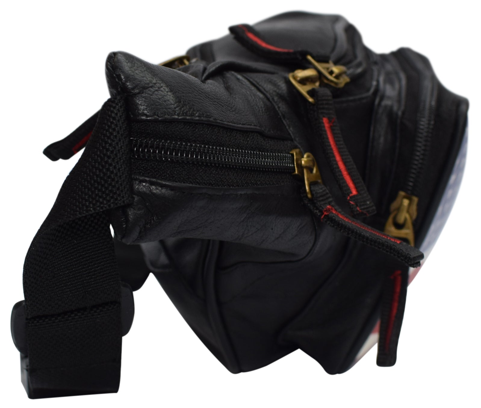 backpack flag holder leather Genuine Leather USA Flag Fanny Pack with Bottle Holder, America Stars & Stripes Waist Bag