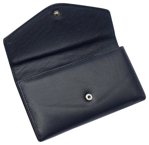 RFID Genuine Leather Women's Slim Flap Wallet Clutch Organizer-menswallet