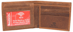 Marijuana Leaf RFID Blocking Real Leather Bifold Classic Wallet for Men-menswallet
