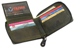 RFID Men's Leather Zipper wallet Zip Around Wallet Bifold Multi Card Holder Purse-menswallet