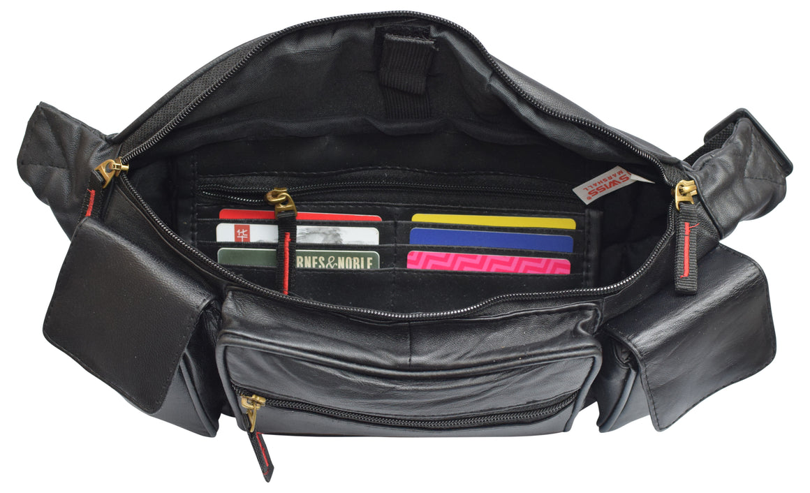 Leather with Smart Phone Large Waist Pack, Black-menswallet