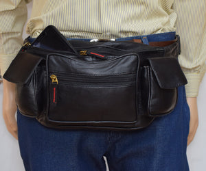 Large Genuine Leather Fanny Pack Waist Bag with Cellphone Pouch & Front Pocket RFID Protected-menswallet