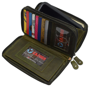 RFID Blocking Cellphone Wallet for Women Dual Zipper Long Purse with Removable Checkbook Holder-menswallet