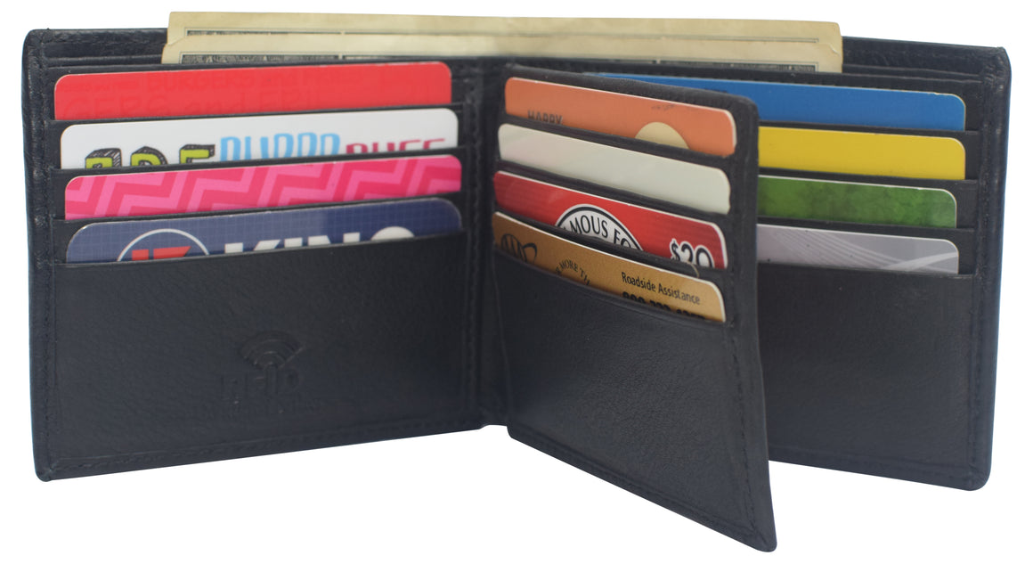 RFID Blocking Genuine Leather Wallet Extra Capacity Bifold Wallets for Men-menswallet