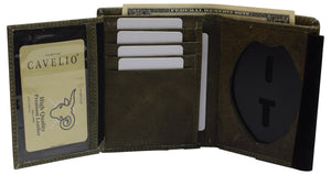 Police Badge Wallet Bifold RFID Full Grain Genuine Leather, Fits Any Shape Badge with a Pin Back-menswallet