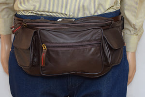 Large Real Leather Waist Hip Lumbar Fanny Pack Bag with Dual Cell Phone Pocket Brown-menswallet