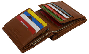 RFID Blocking Genuine Leather Dual Credit Card Case ID Flap Bifold Mens Wallet Passcase-menswallet