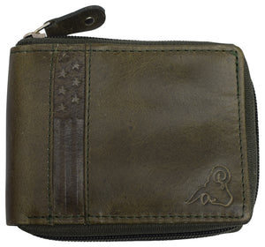 Mens RFID Blocking Wallets Zipper Leather Wallet for Men Bifold RFID Card Holder USA (Tan)-menswallet
