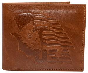 RFID Blocking Genuine Leather Men's Bifold Logo Debossed Wallets-menswallet