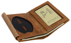 USA RFID Leather Slim Thin Bifold ID Money Wallet Oval Shape Badge Holder-menswallet