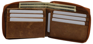 Mens RFID Blocking Wallets Zipper Leather Wallet for Men Bifold RFID Card Holder USA (Tan)-menswallet