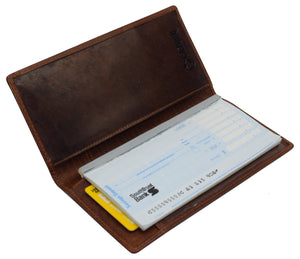 Men's Genuine Buffalo Leather Long Basic Checkbook Cover RFID Blocking-menswallet