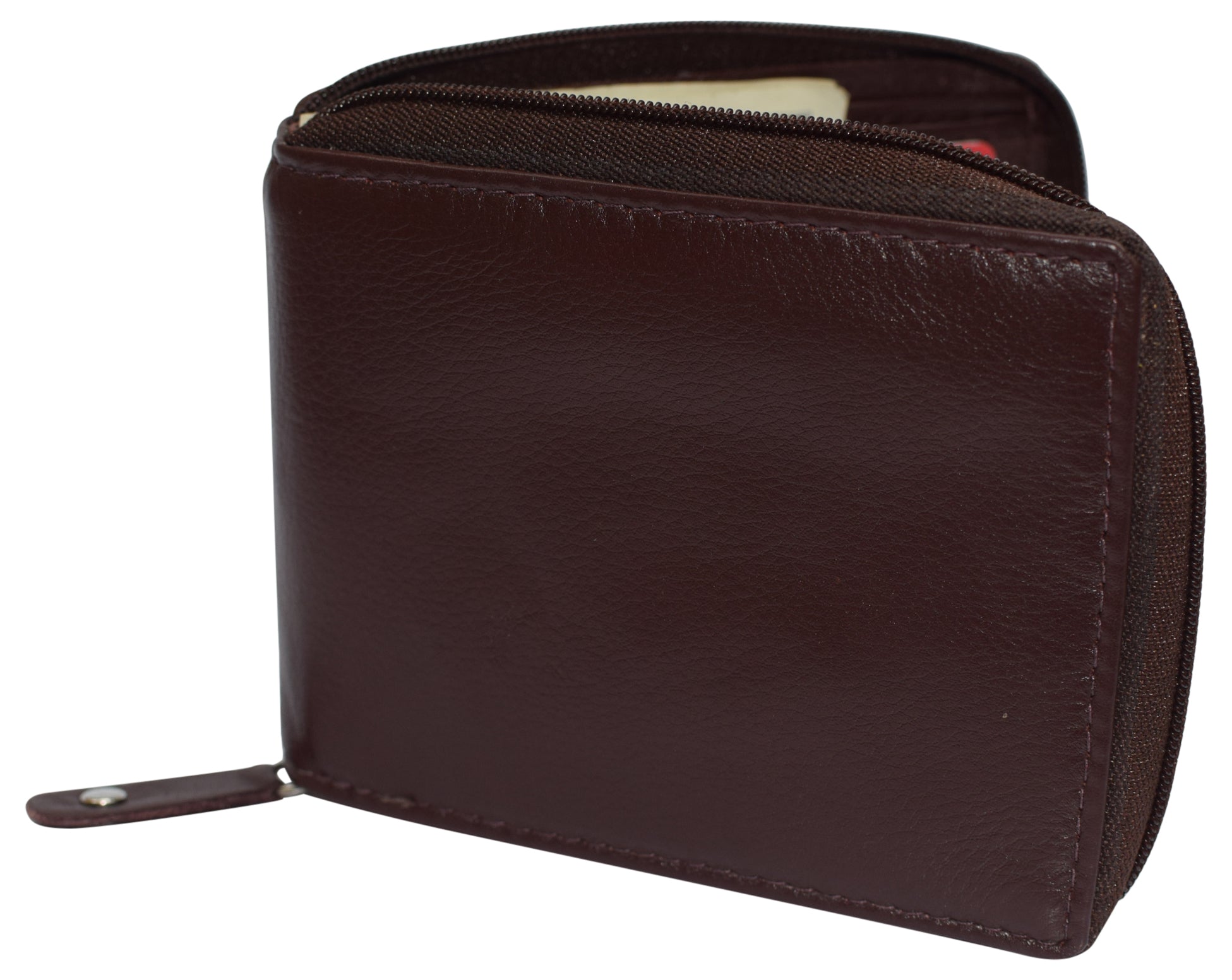 thumbnail image 2 of Bullz Wallets Men's Genuine Cowhide Leather RFID Blocking Zip-Around Bifold Wallet, Brown 2 of 4