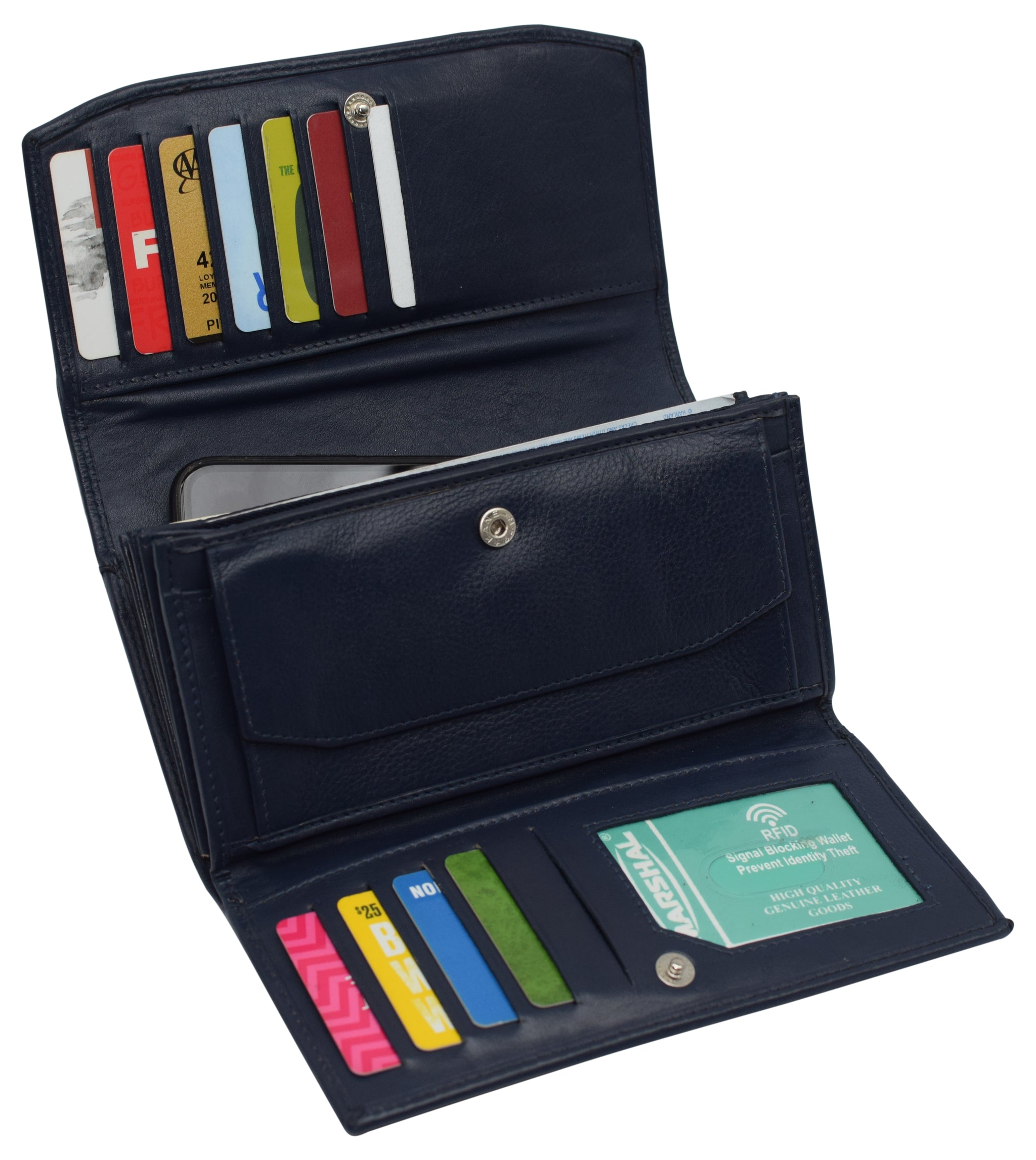 Womens Genuine Leather Wallets RFID Blocking Accordion Trifold