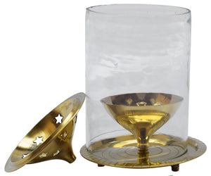 OM SHRI OM Pure Brass Indian Oil Lamp Akhand Diya Glass Stand Deep Diwali-menswallet