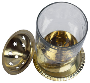 OM SHRI OM Pure Brass Indian Oil Lamp Akhand Diya Glass Stand Deep Diwali-menswallet