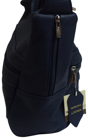 Womens Genuine Leather Purse Adjustable Strap Mid Size Multi Pocket Shoulder Bag Navy Blue-menswallet
