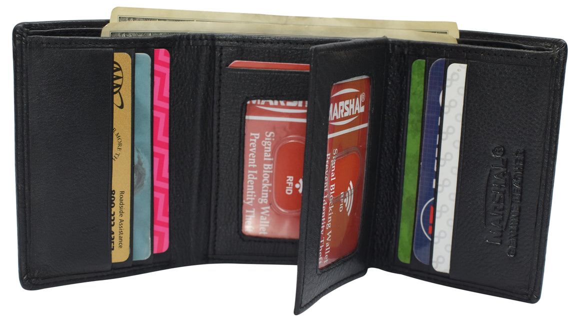 Marshal RFID Signal Blocking Trifold Wallets for Men Genuine Cow Leather