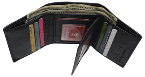 RFID Leather Trifold Wallet with 9 Card Slots 2 Note Pocket & 2 ID Windows-menswallet