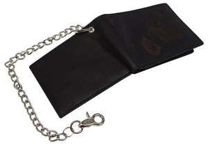 Men's Genuine Leather RFID Blocking Bifold Chain Logo Wallets Black, Biker Wallet for Men-menswallet