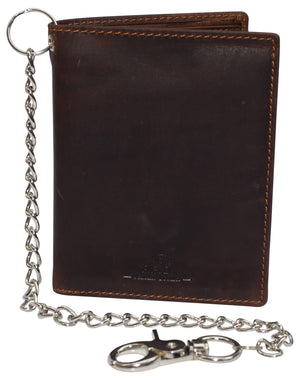 RFID Blocking Bifold Hipster Multi Credit Card ID Holder Biker Chain Wallet Vintage Leather-menswallet