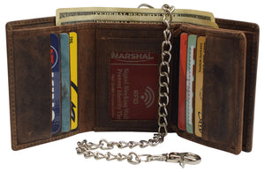 RFID Blocking Mens Chain Biker Vintage Genuine Leather Classic Trifold Wallet-menswallet