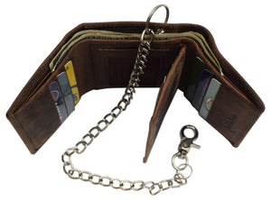RFID Blocking Mens Chain Biker Vintage Genuine Leather Classic Trifold Wallet-menswallet