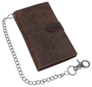 Men's RFID Blocking Vintage Leather Bifold Credit Card Holder Chain Biker Wallet with Button Closure-menswallet