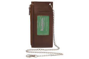 Women's Card Case Holder Slim Wallet with Chain & Card Protection Strap Genuine Leather-menswallet