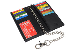 RFID Blocking Chain Wallets for Men Biker Long Bifold Genuine Leather Wallet with Chain-menswallet