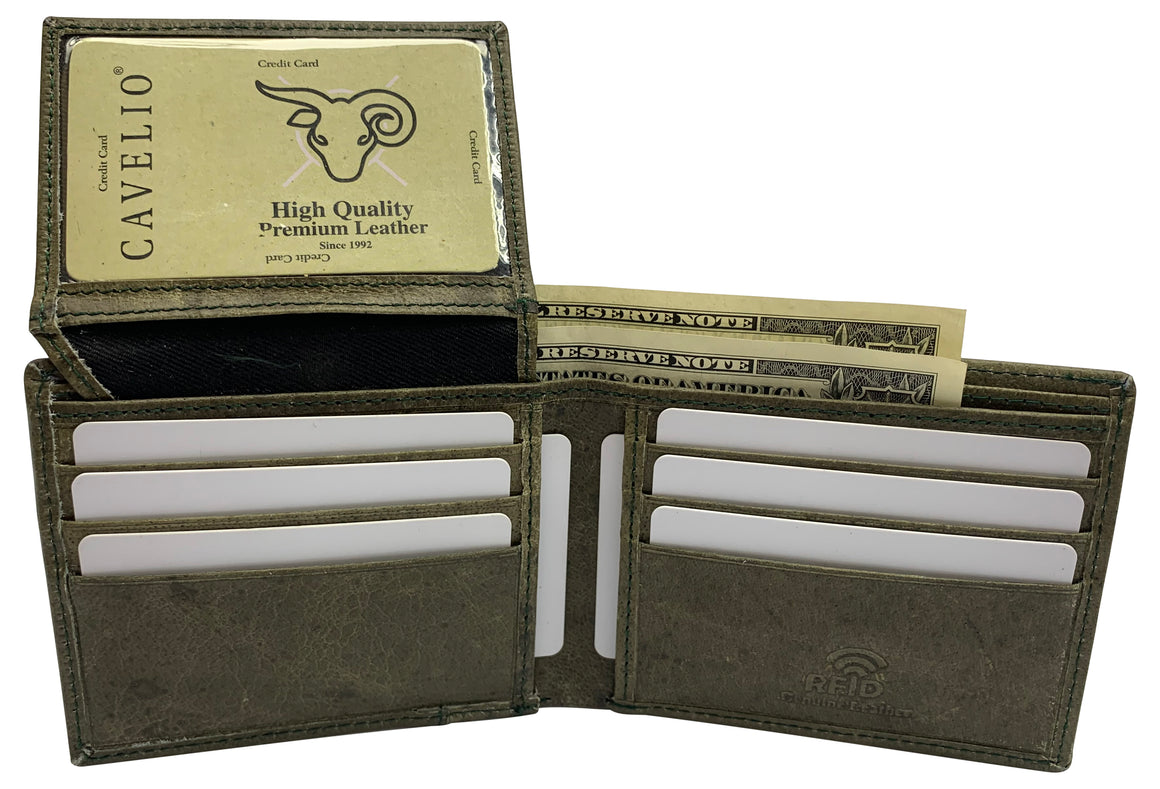 USA RFID Men's Bifold Wallets for Men Genuine Leather 2 ID Windows Billfold Wallet US Design-menswallet