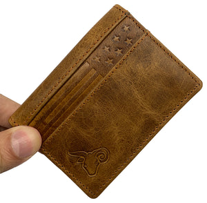 Genuine Leather Business Card Holder Name Card Case Credit Card Wallet with ID Window RFID Blocking USA Series-menswallet