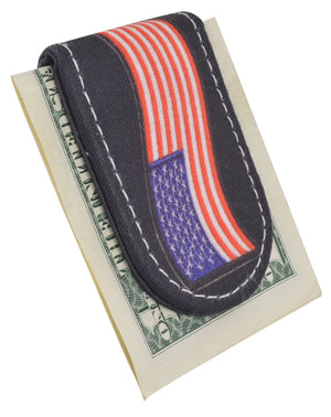 Men's Genuine Leather Strong Magnetic Money Clip USA Logos-menswallet