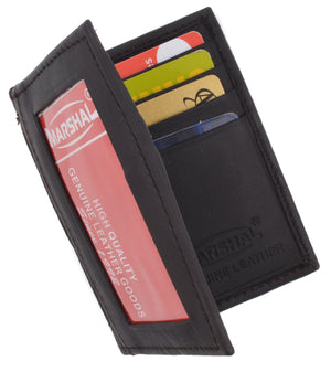 Bifold Lamb Leather Credit Card Holder Wallet with Outside ID Window & Zippered Pocket 76-menswallet