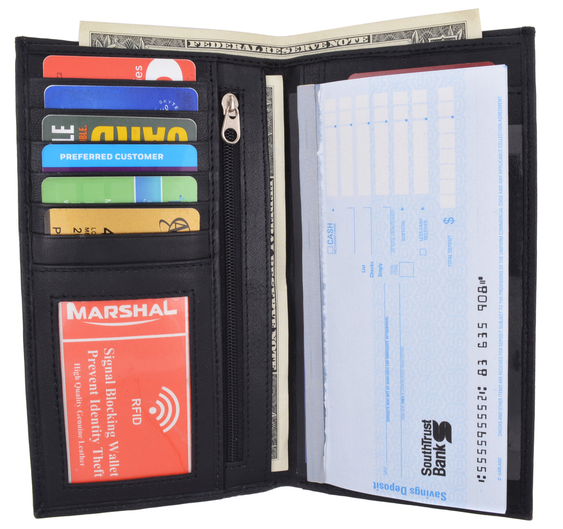 Slim Leather ID/Credit Card Holder Long Wallet with RFID Blocking-menswallet