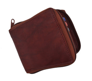 Genuine Cowhide Leather Mens Zipper Zip-Around Bifold Popular Card Holder Wallet-menswallet
